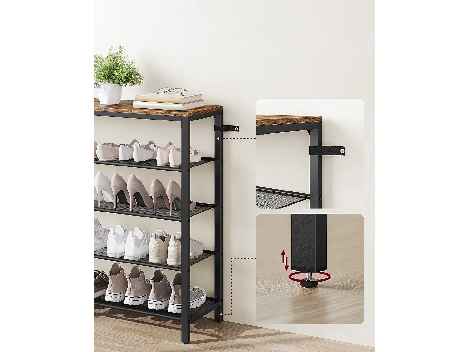 Meuble à chaussures 100x30x92,5 cm noir brun rustique Indestic