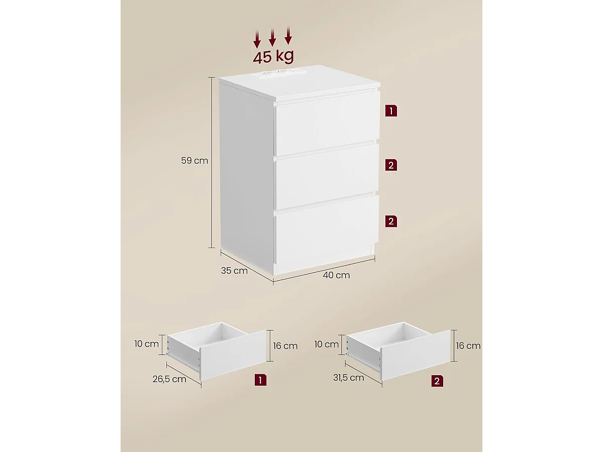 Stolik nocny 40x35x59 cm biały