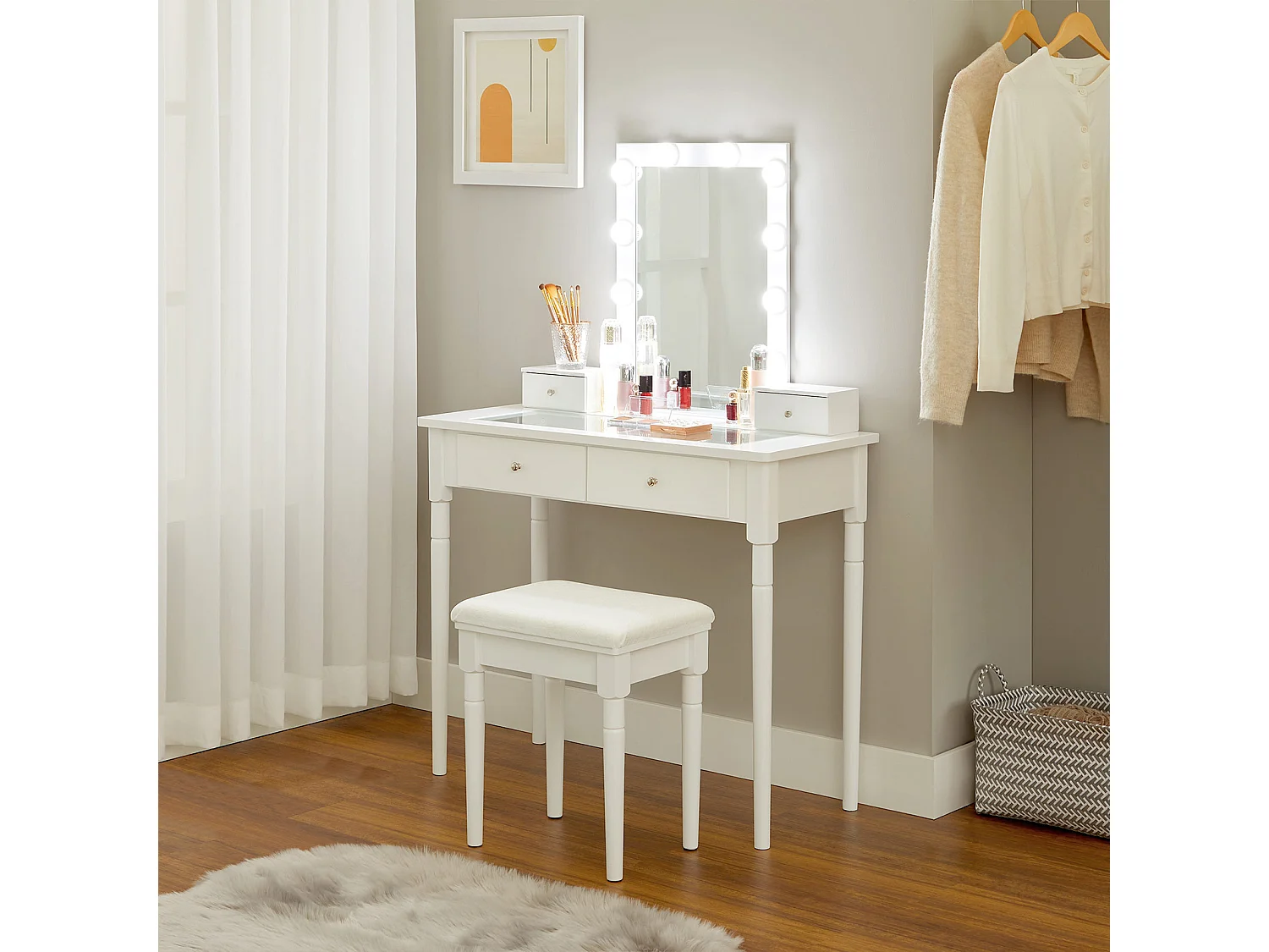 Frisiertisch-Set 90x40x134 cm weiß