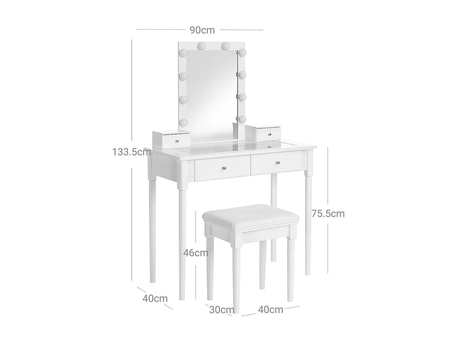 Frisiertisch-Set 90x40x134 cm weiß