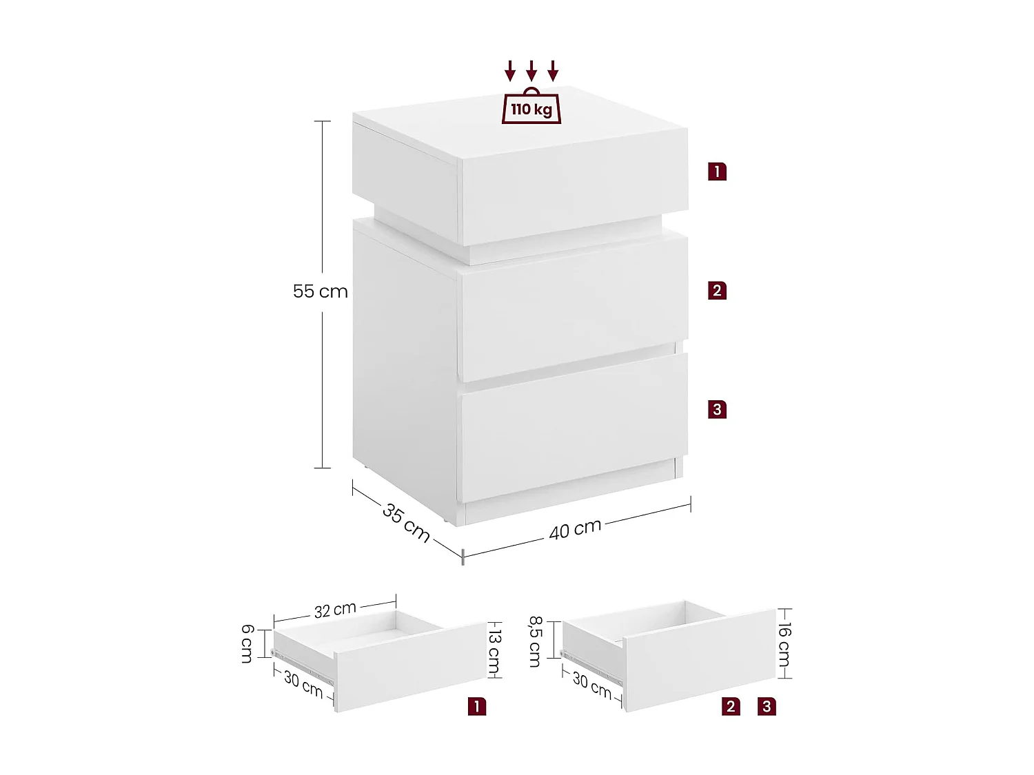 Nachttisch 35x40x55 cm weiß