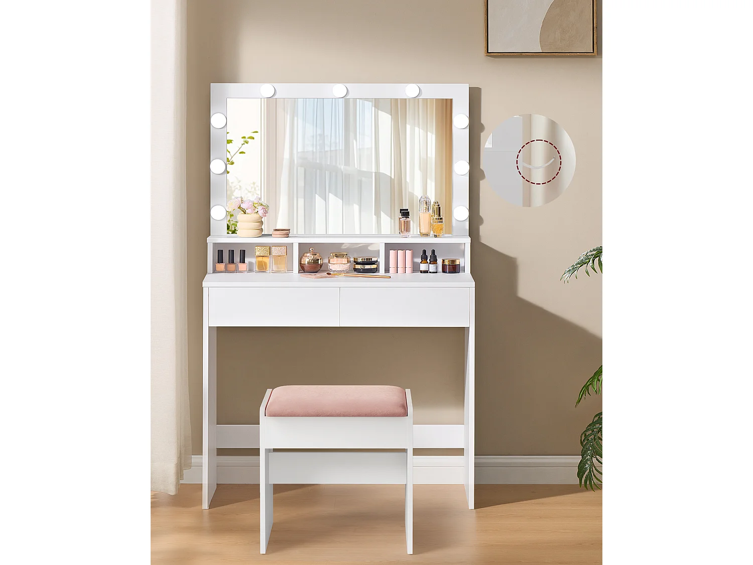 Toiletbord, 80x40x140 cm, Hvid