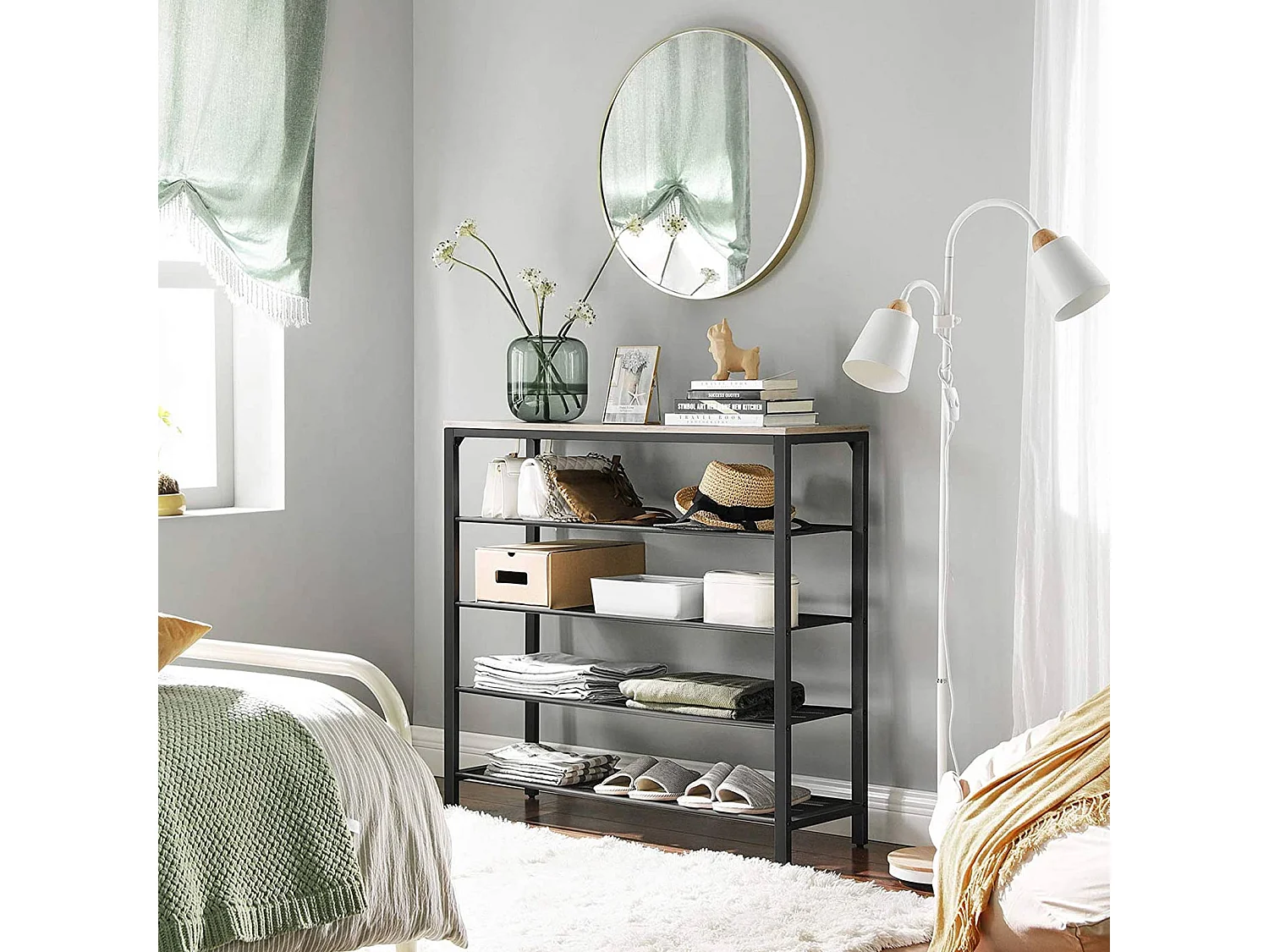 Étagère à chaussures 100x30x92,5 cm blanc noir Indestic