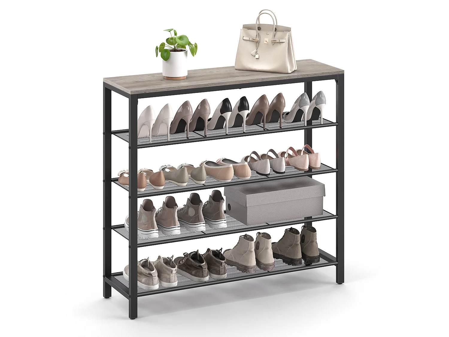 Étagère à chaussures 100x30x92,5 cm blanc noir Indestic