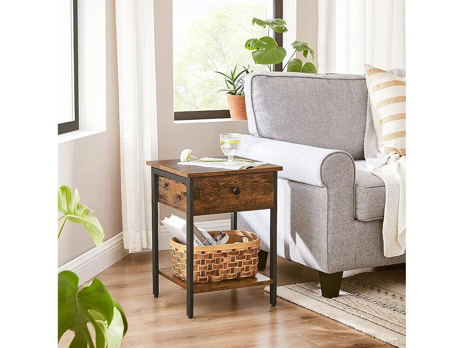 End Table 40x40x55 cm brown vasagle let55bx