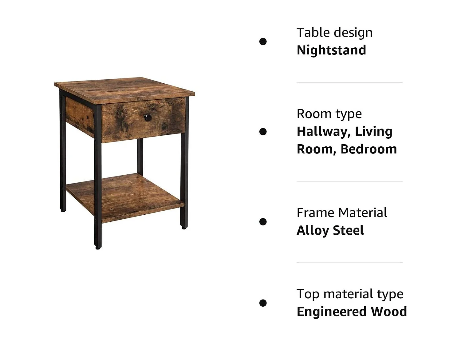 End Table 40x40x55 cm brown vasagle let55bx