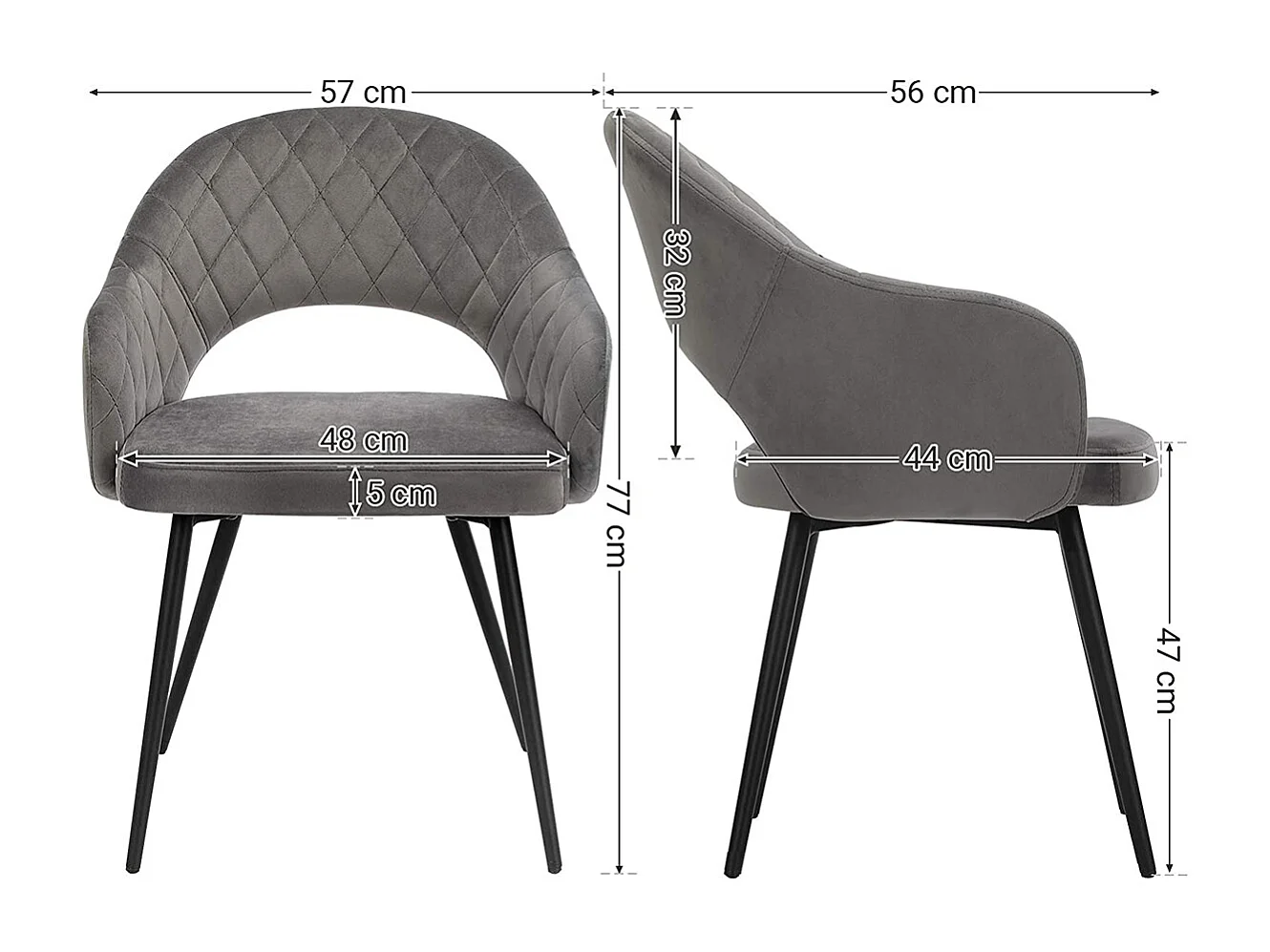 Cadeira de Jantar 57x56x77 cm cinza