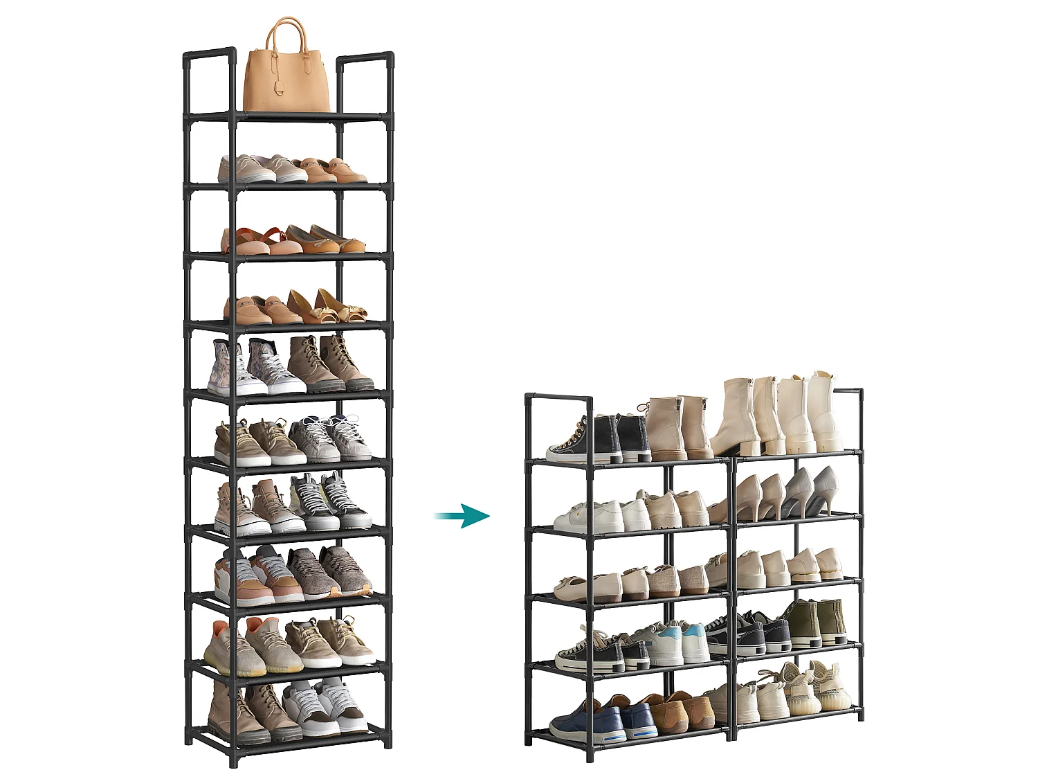 Étagère à chaussures 45x28x173 cm noir