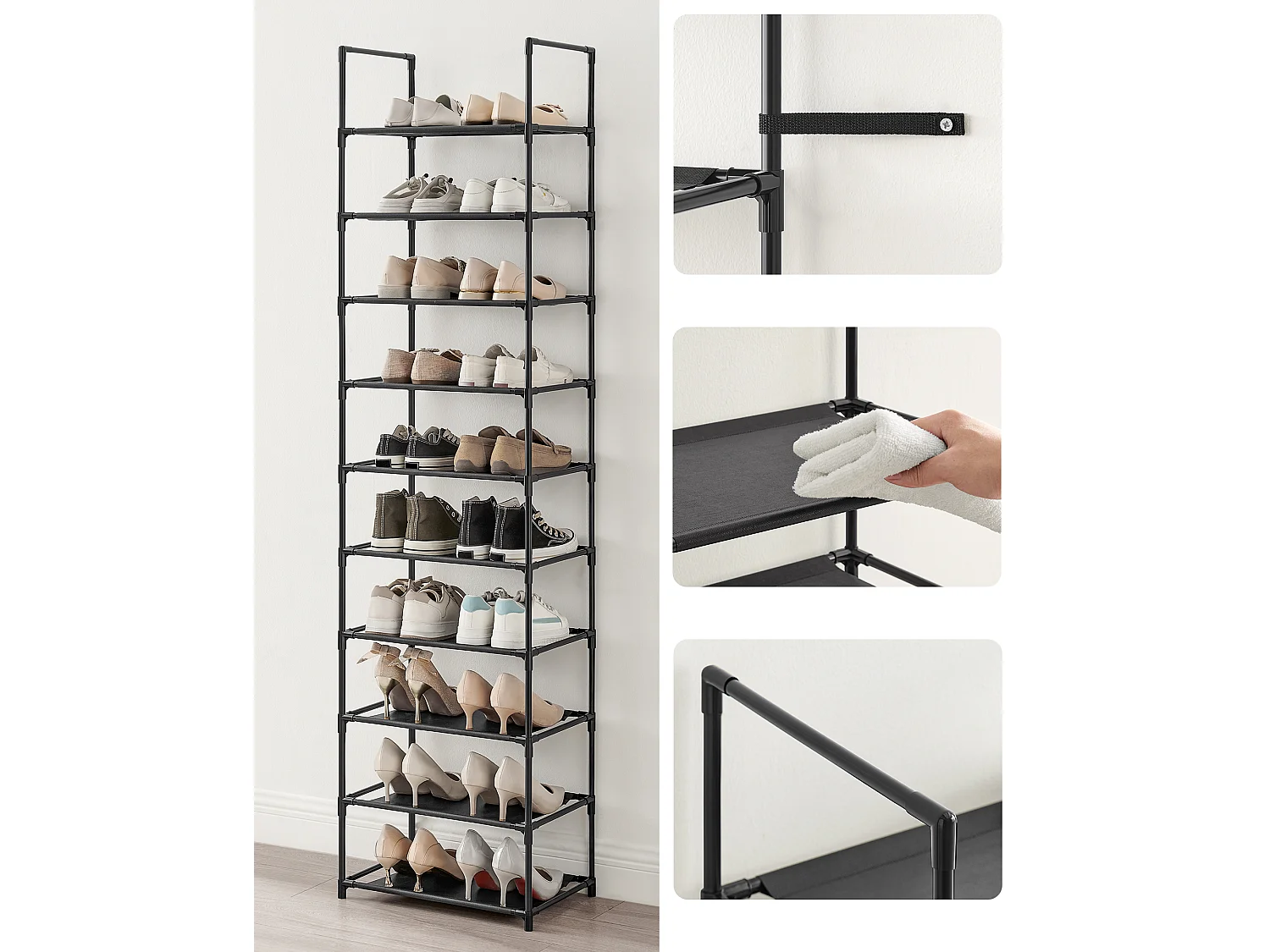 Étagère à chaussures 45x28x173 cm noir