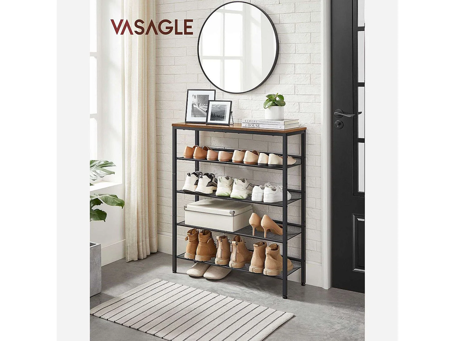 Étagère à chaussures 93x30x75 cm noir Brun rustique et noir