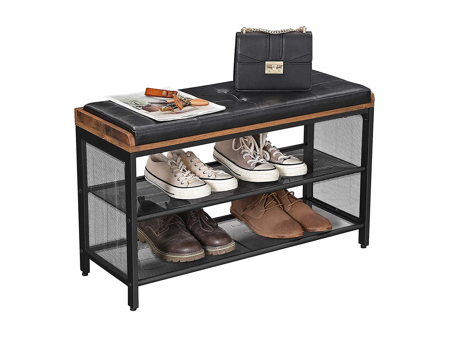 Banc à chaussures 80x30x48 cm noir Vintage marron copadion