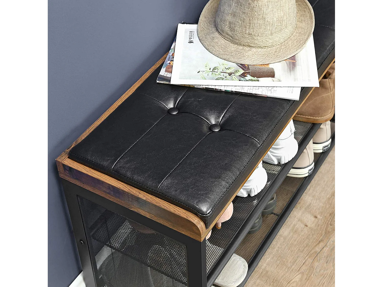 Banc à chaussures 80x30x48 cm noir Vintage marron copadion