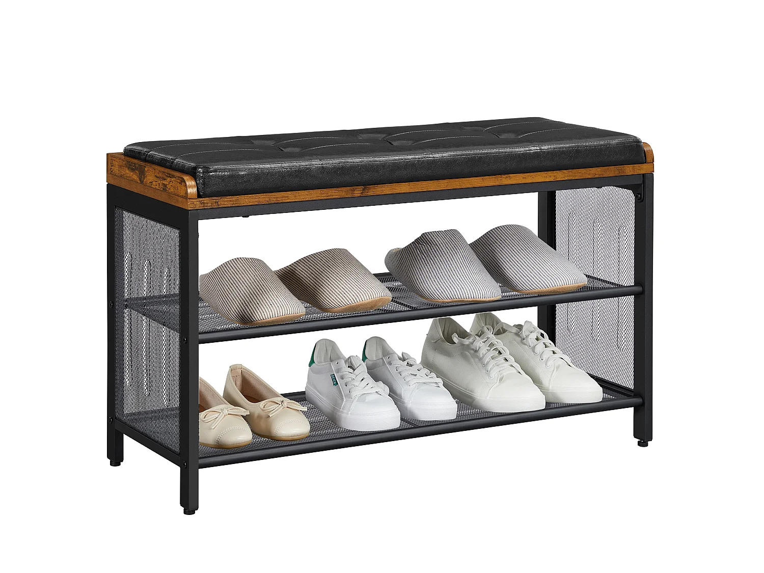 Schoenenbank 80x30x48 cm zwart Vintage bruin Copadion