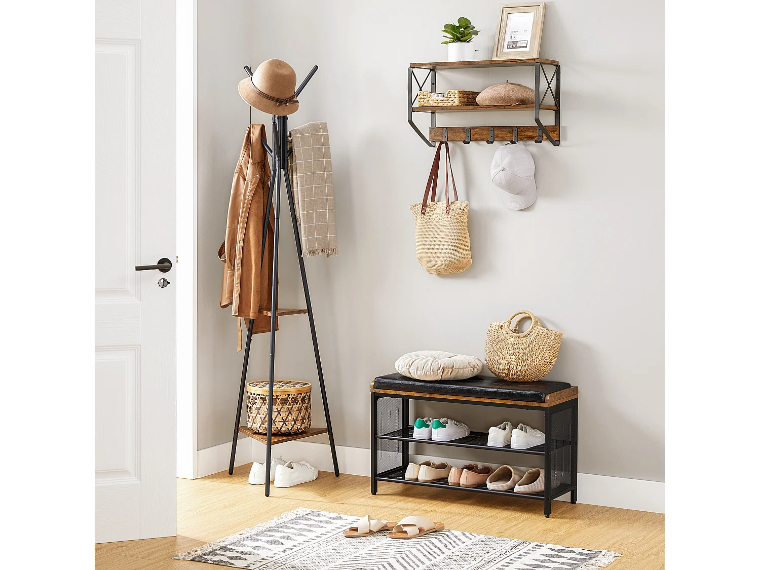 Schoenenbank 80x30x48 cm zwart Vintage bruin Copadion