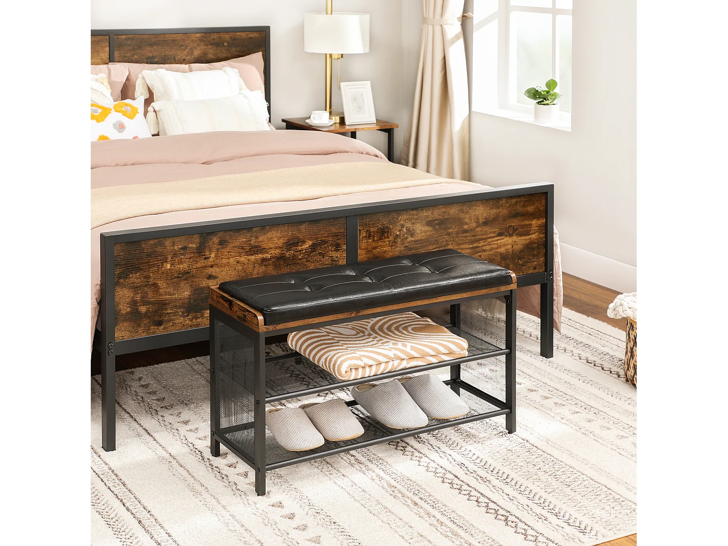 Schoenenbank 80x30x48 cm zwart Vintage bruin Copadion