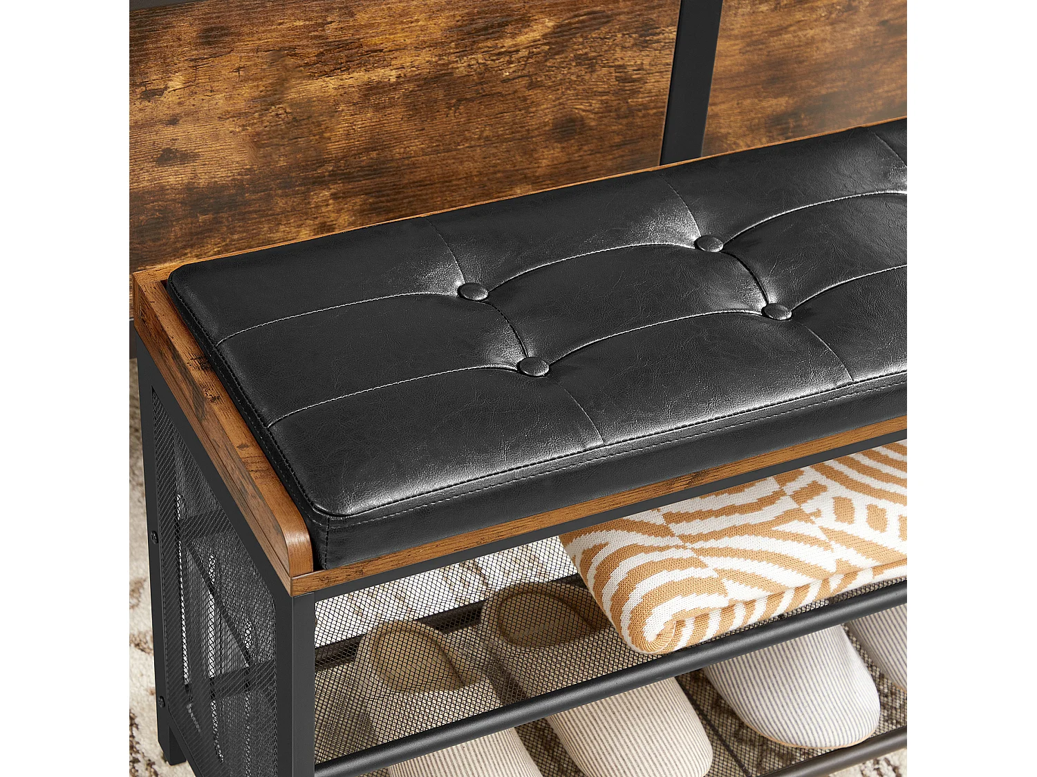 Schoenenbank 80x30x48 cm zwart Vintage bruin Copadion