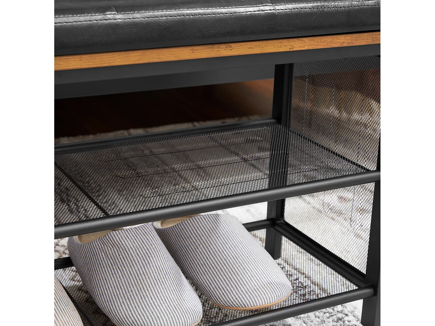 Schoenenbank 80x30x48 cm zwart Vintage bruin Copadion