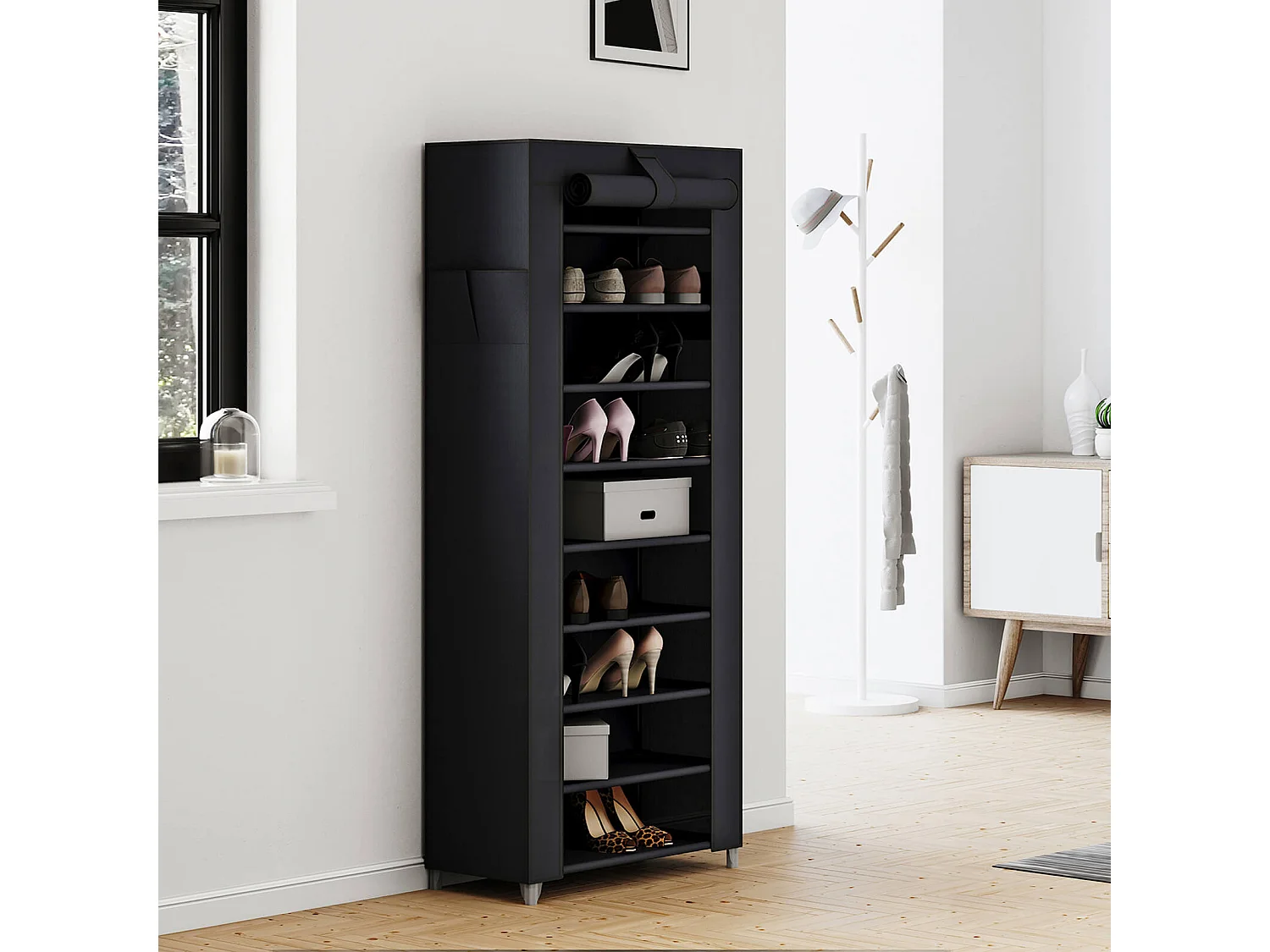 Schuhregal 58x28x160 cm schwarz rxj10h