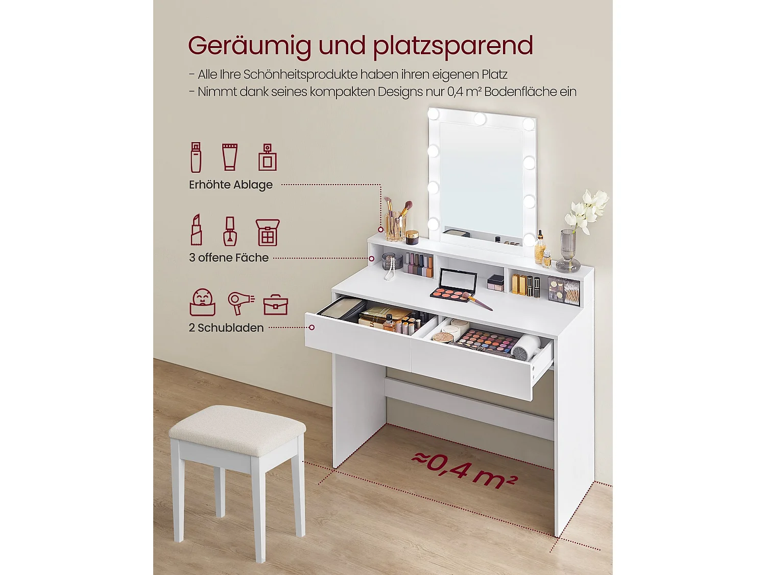 Coiffeuse 100x40x145 cm blanche