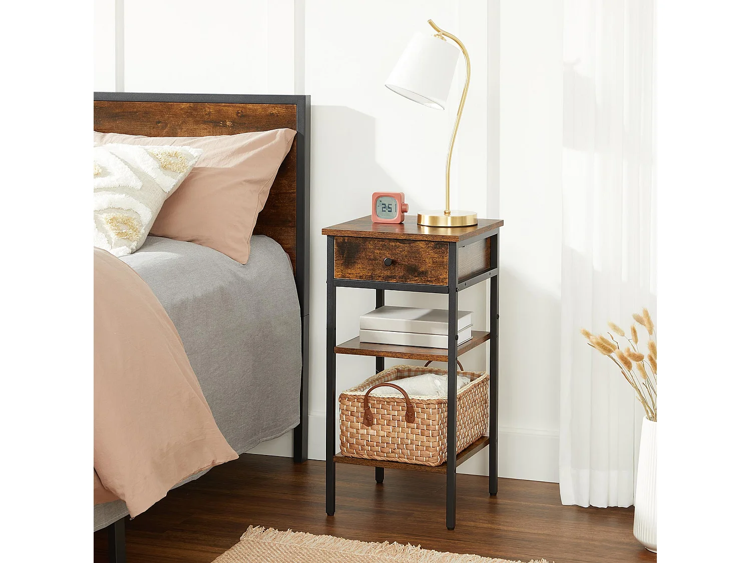 Table d'appoint 35x35x70 cm noir brun rustique