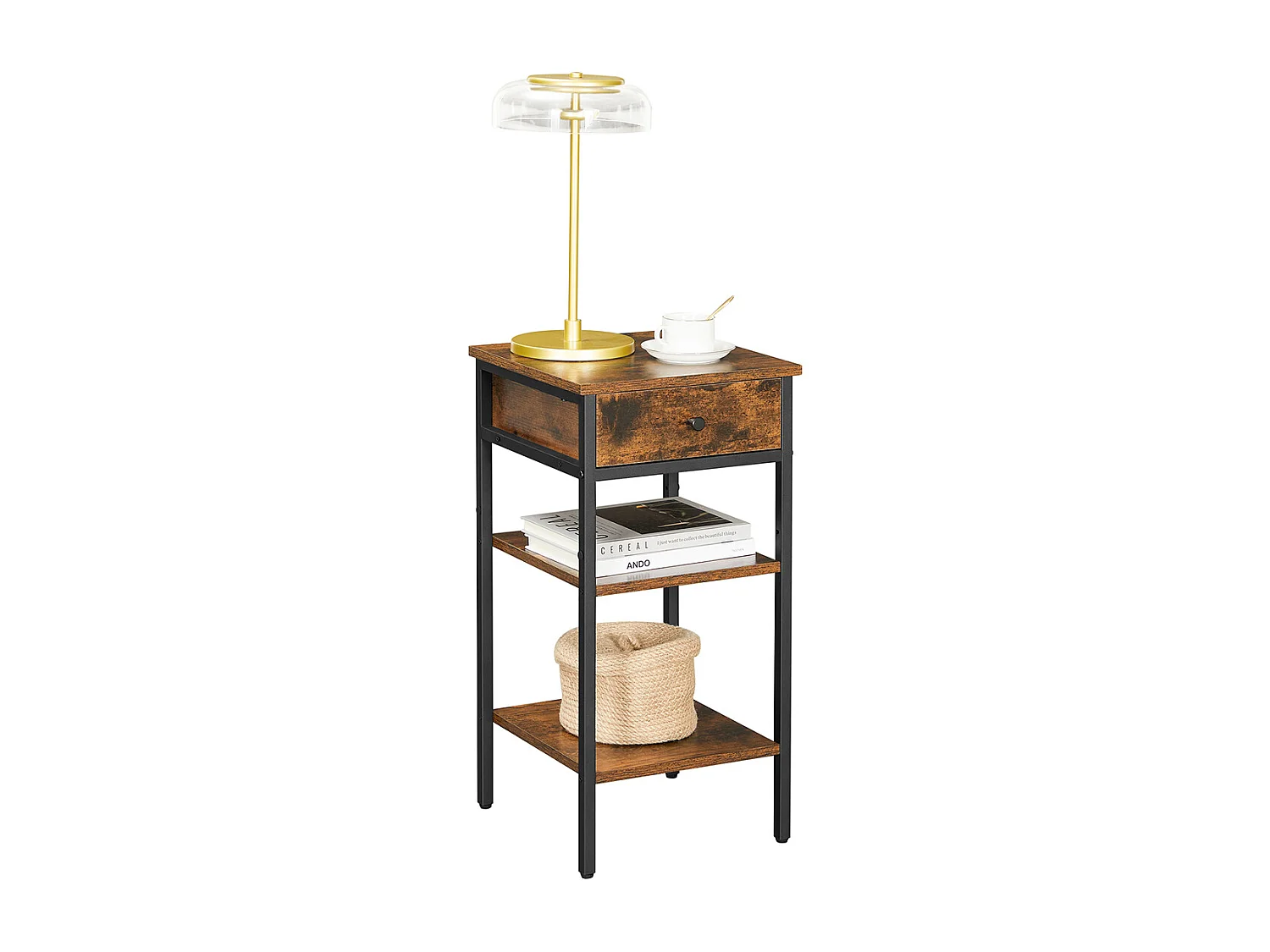 Table d'appoint 35x35x70 cm noir brun rustique