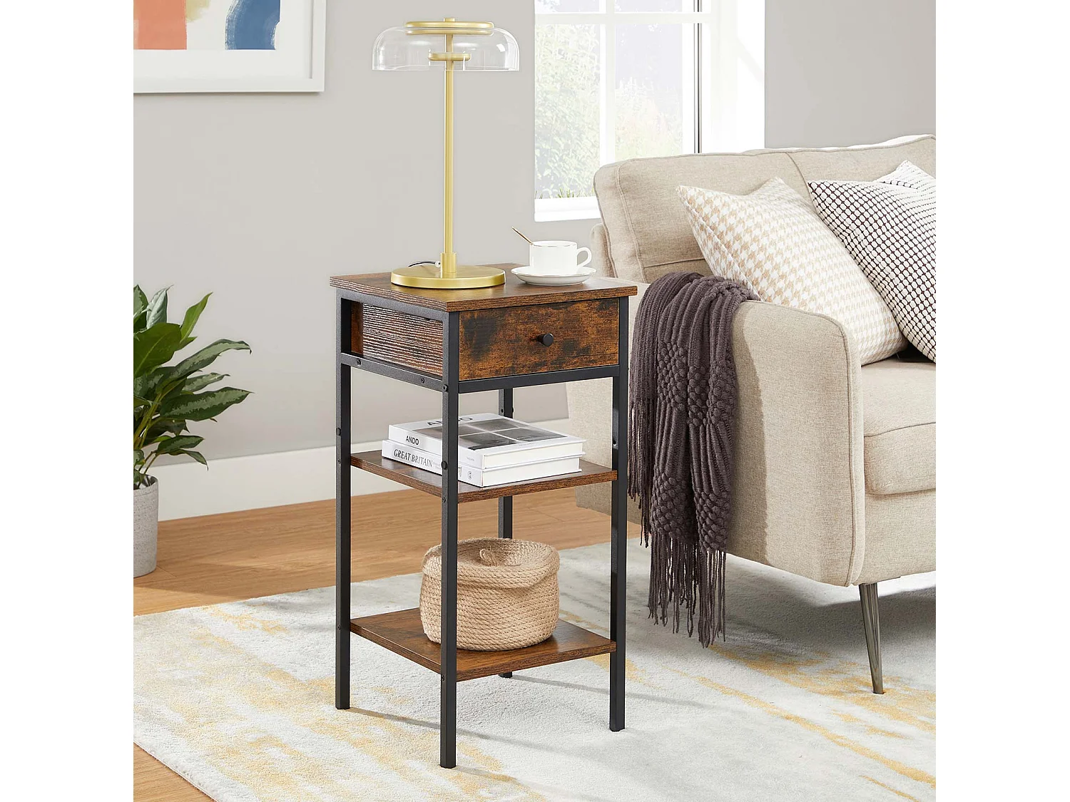 Table d'appoint 35x35x70 cm noir brun rustique