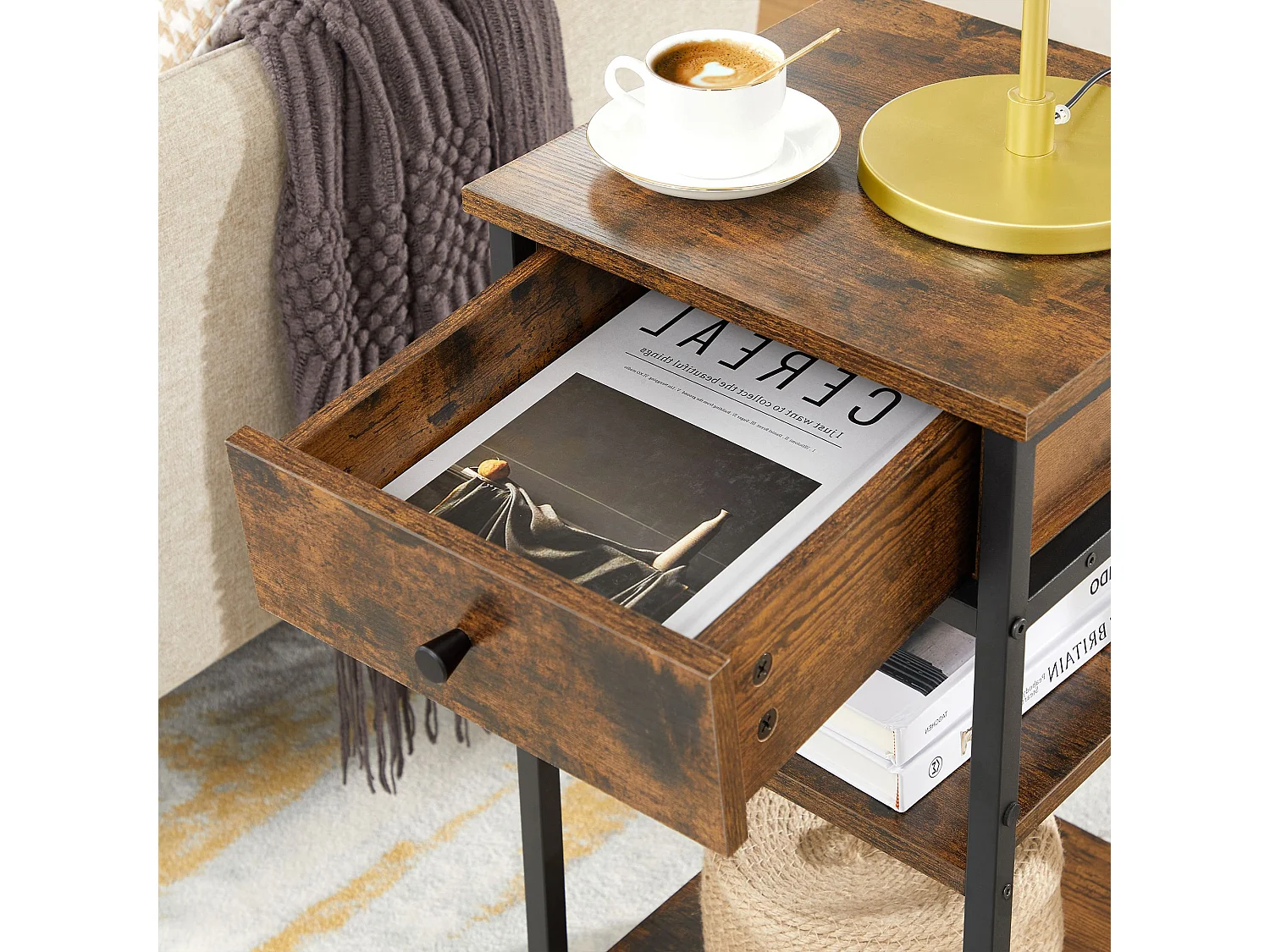 Table d'appoint 35x35x70 cm noir brun rustique
