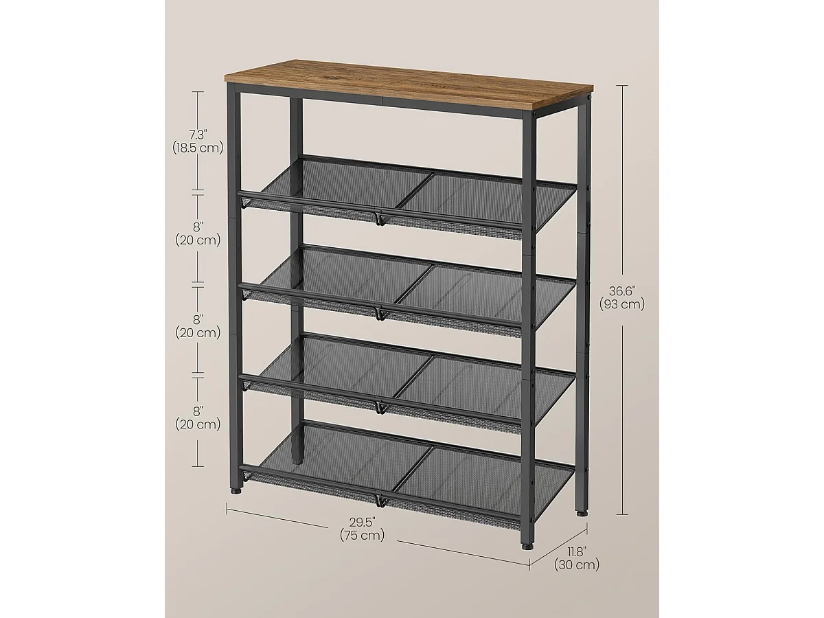 Étagère à chaussures 75x28x93 cm miel brun et noir encre