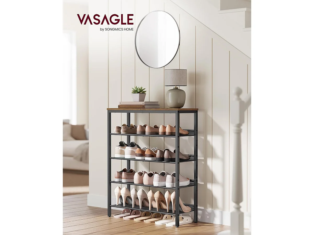 Étagère à chaussures 75x28x93 cm miel brun et noir encre