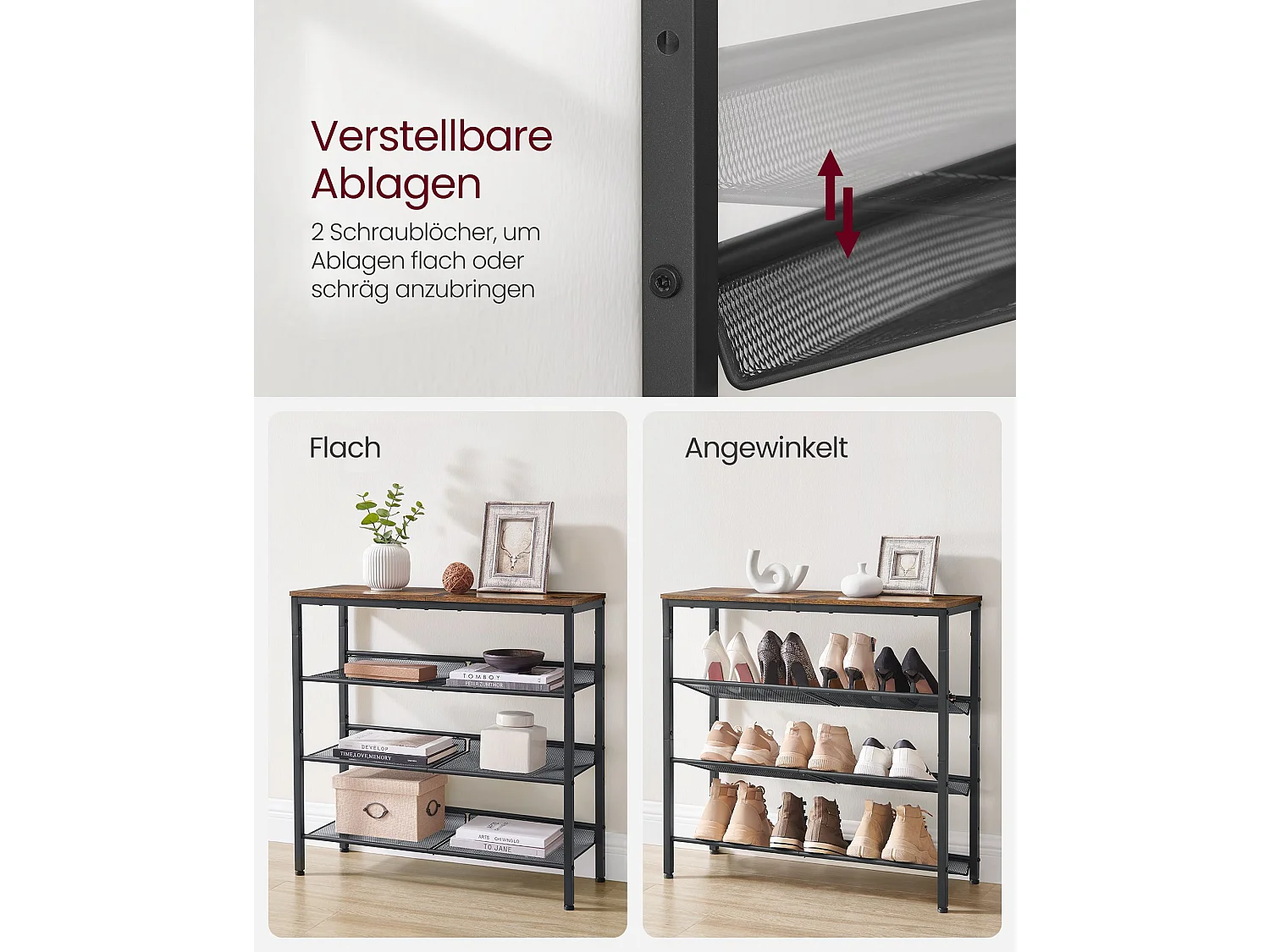 Schuhregal 75x28x72,7 cm Rustik Braun und Schwarz