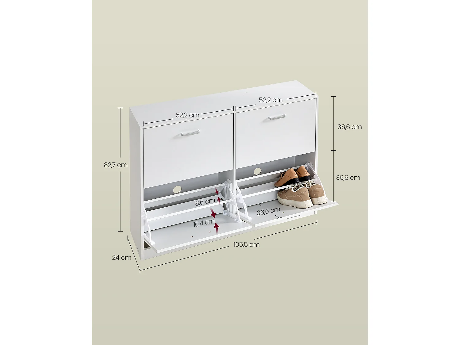 Schoenenkast 24x105,5x82,7 cm wit