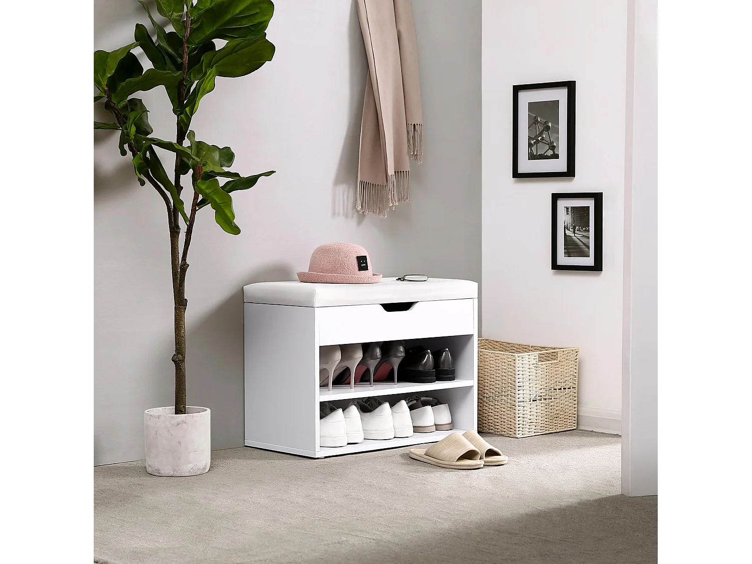 Banc à chaussures 60x44x30 cm blanc