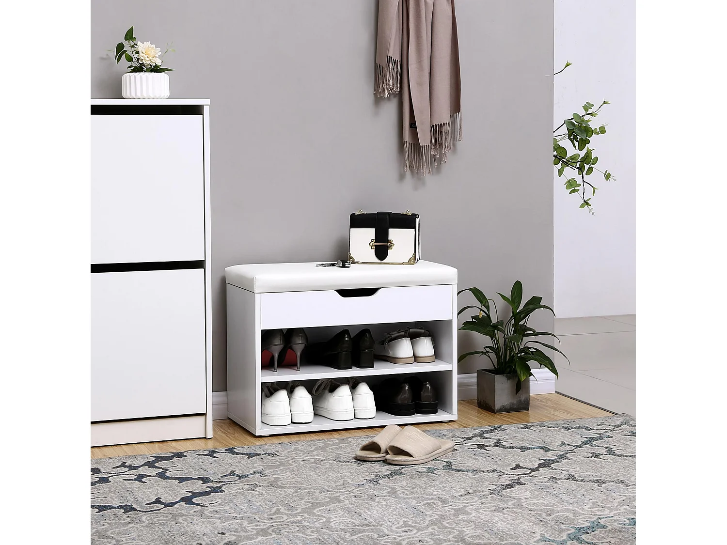 Banc à chaussures 60x44x30 cm blanc