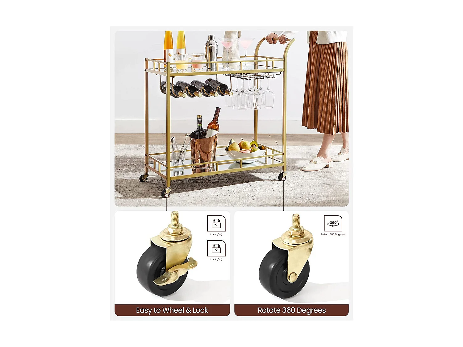 Barwagen 86,1x38,1x90,2 cm gold