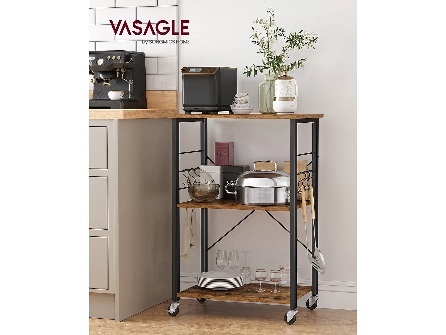 Étagère de cuisine 60x40x84 cm noir brun rustique kks60xv1