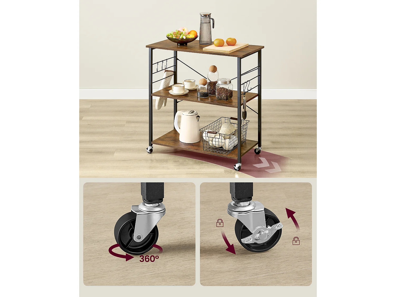 Étagère de cuisine 60x40x84 cm noir brun rustique kks60xv1