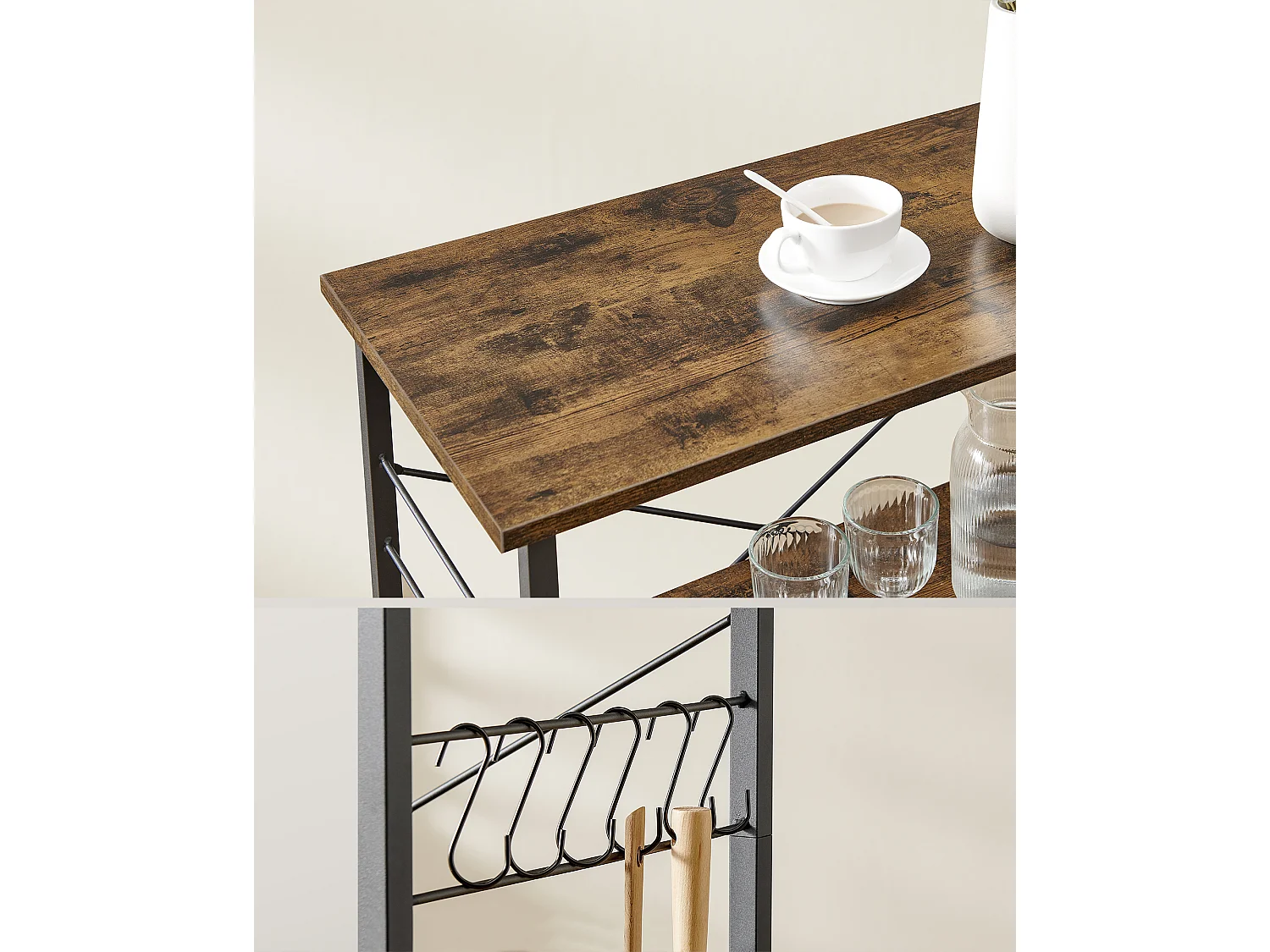 Étagère de cuisine 60x40x84 cm noir brun rustique kks60xv1