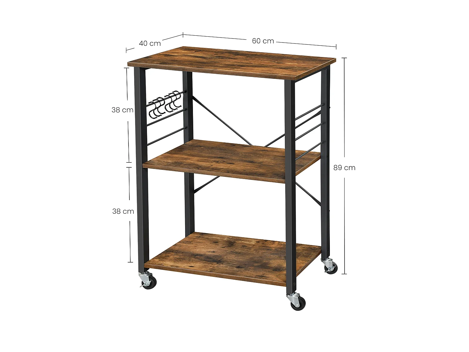 Étagère de cuisine 60x40x84 cm noir brun rustique kks60xv1