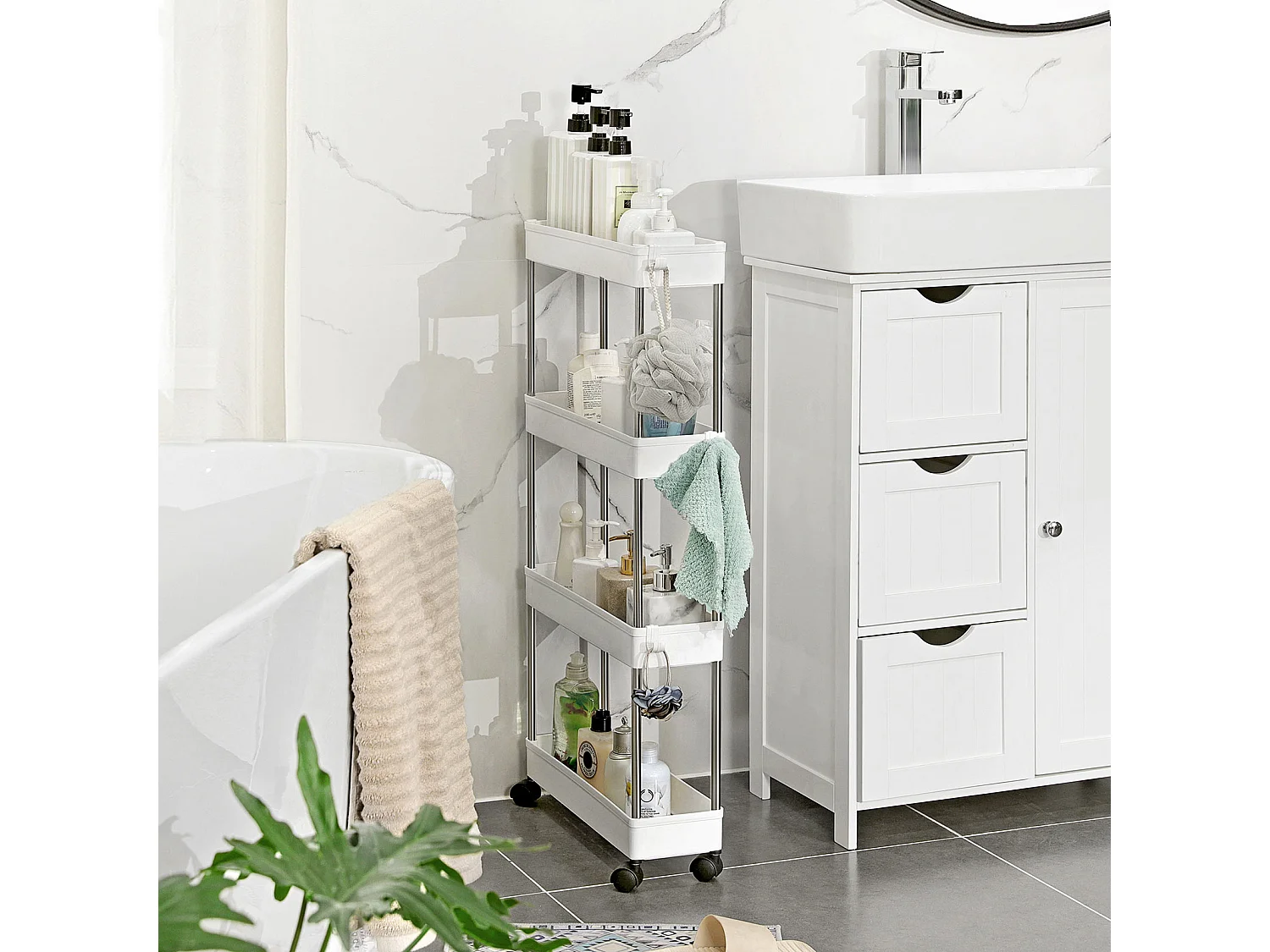 Chariot de rangement 40x12,5x88 cm blanc