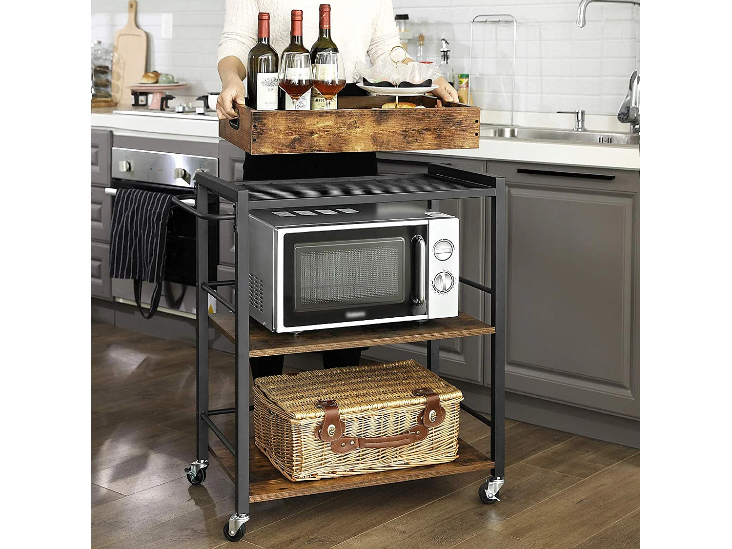 Küchenwagen 65x40x86 cm rustikal braun LRC72X