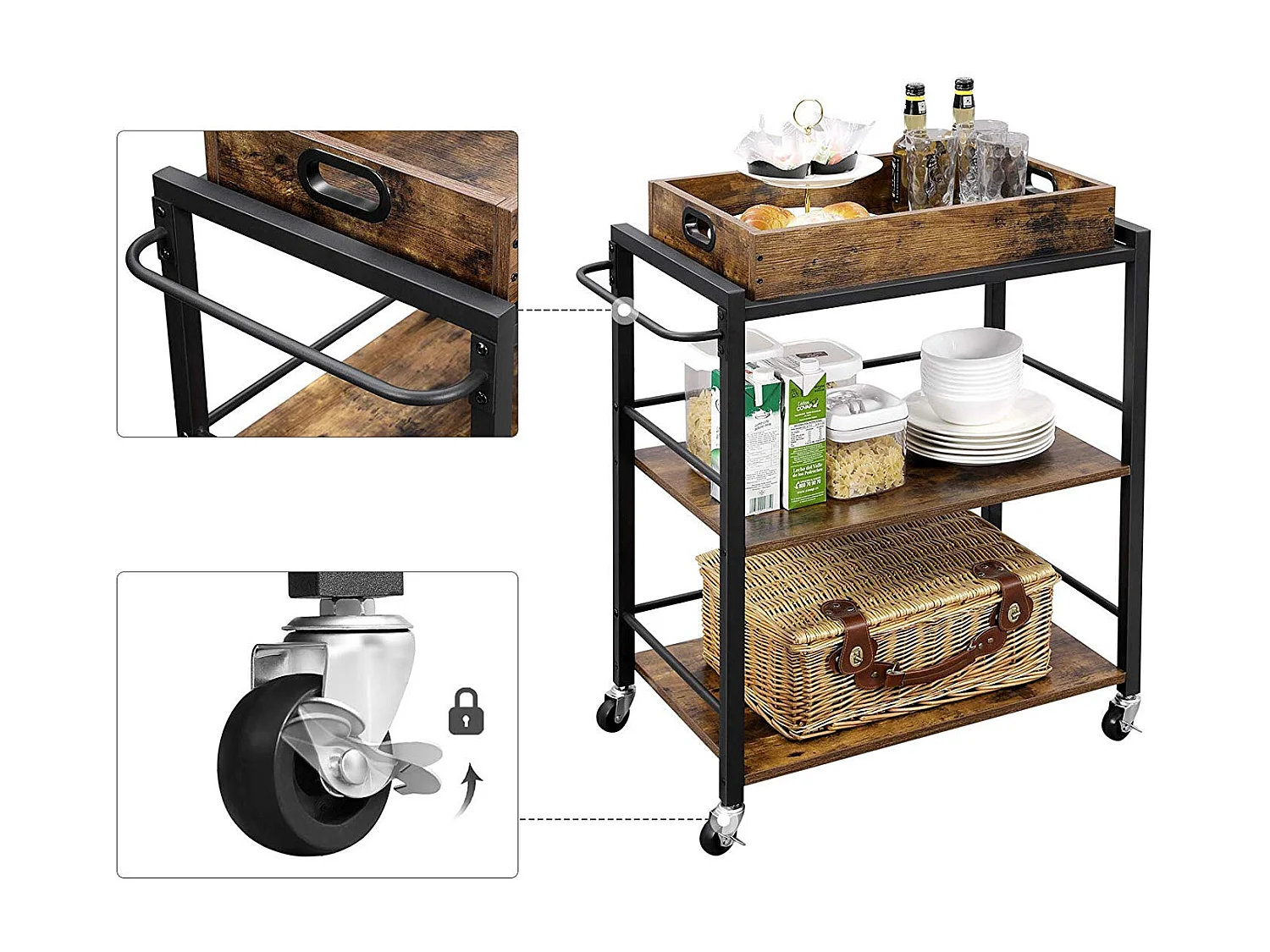 Küchenwagen 65x40x86 cm rustikal braun LRC72X