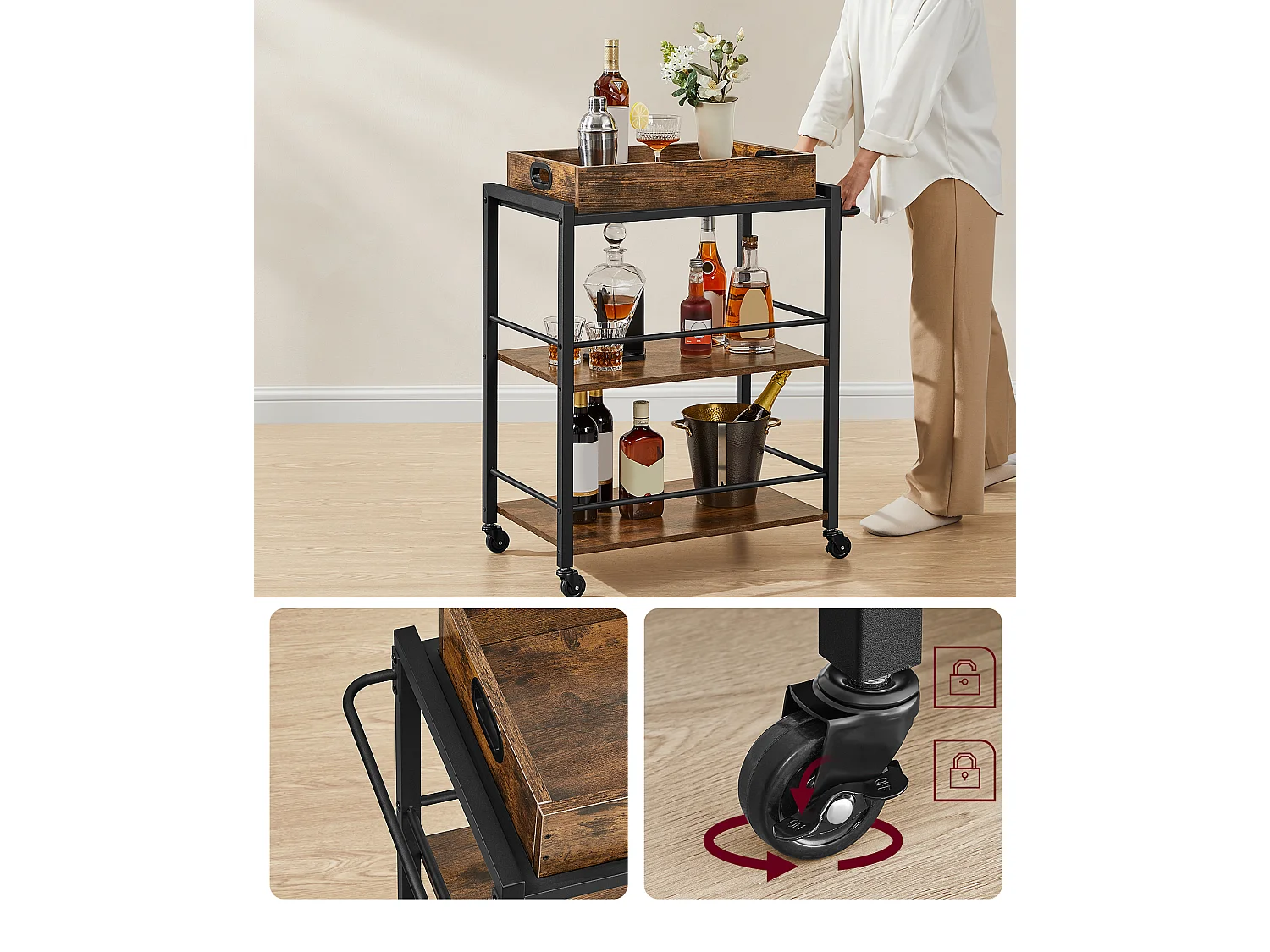 Desserte de cuisine 65x40x86 cm brun rustique LRC72X