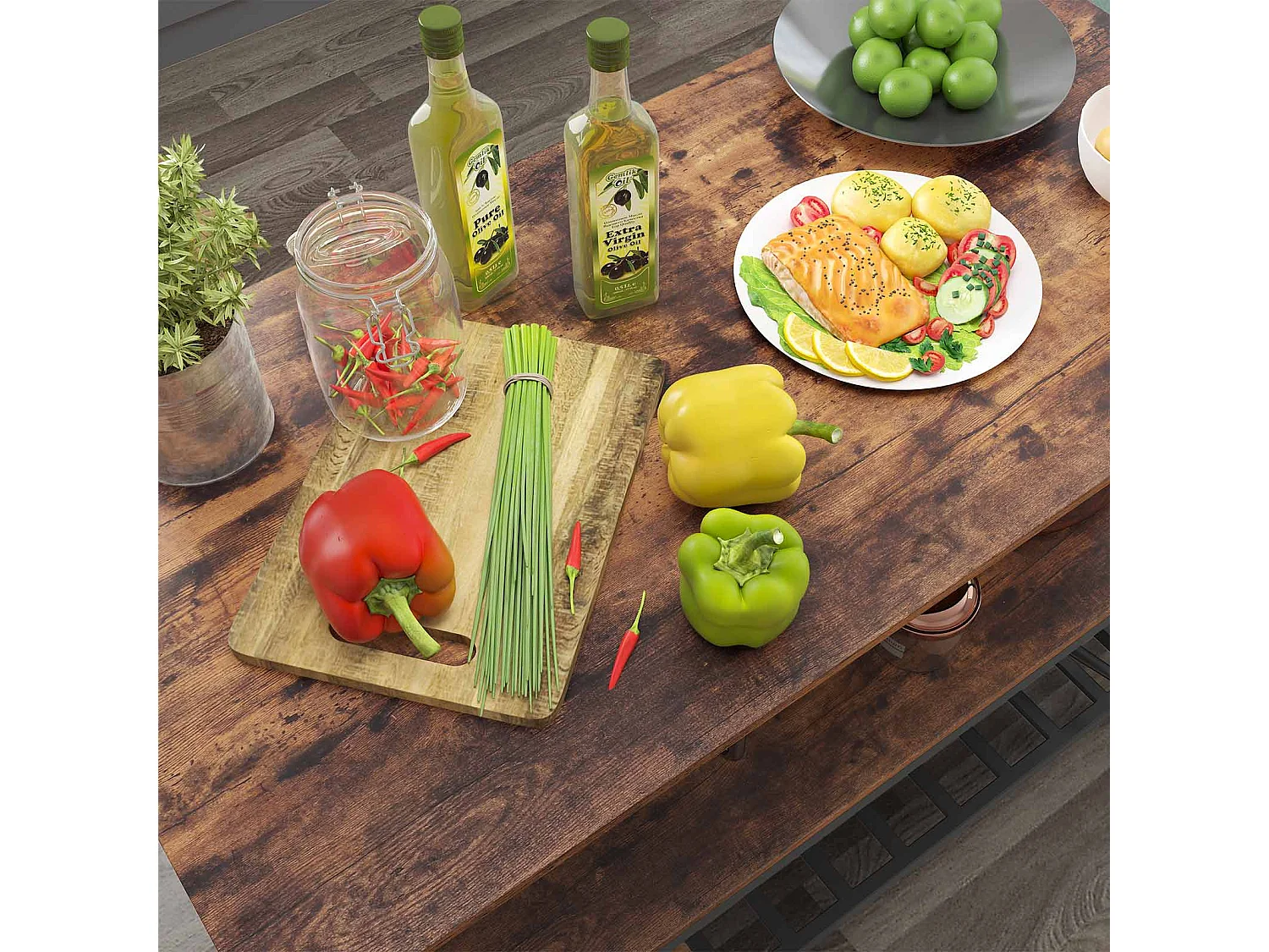 Îlot de cuisine 120x60x90 cm brun rustique et noir alinru