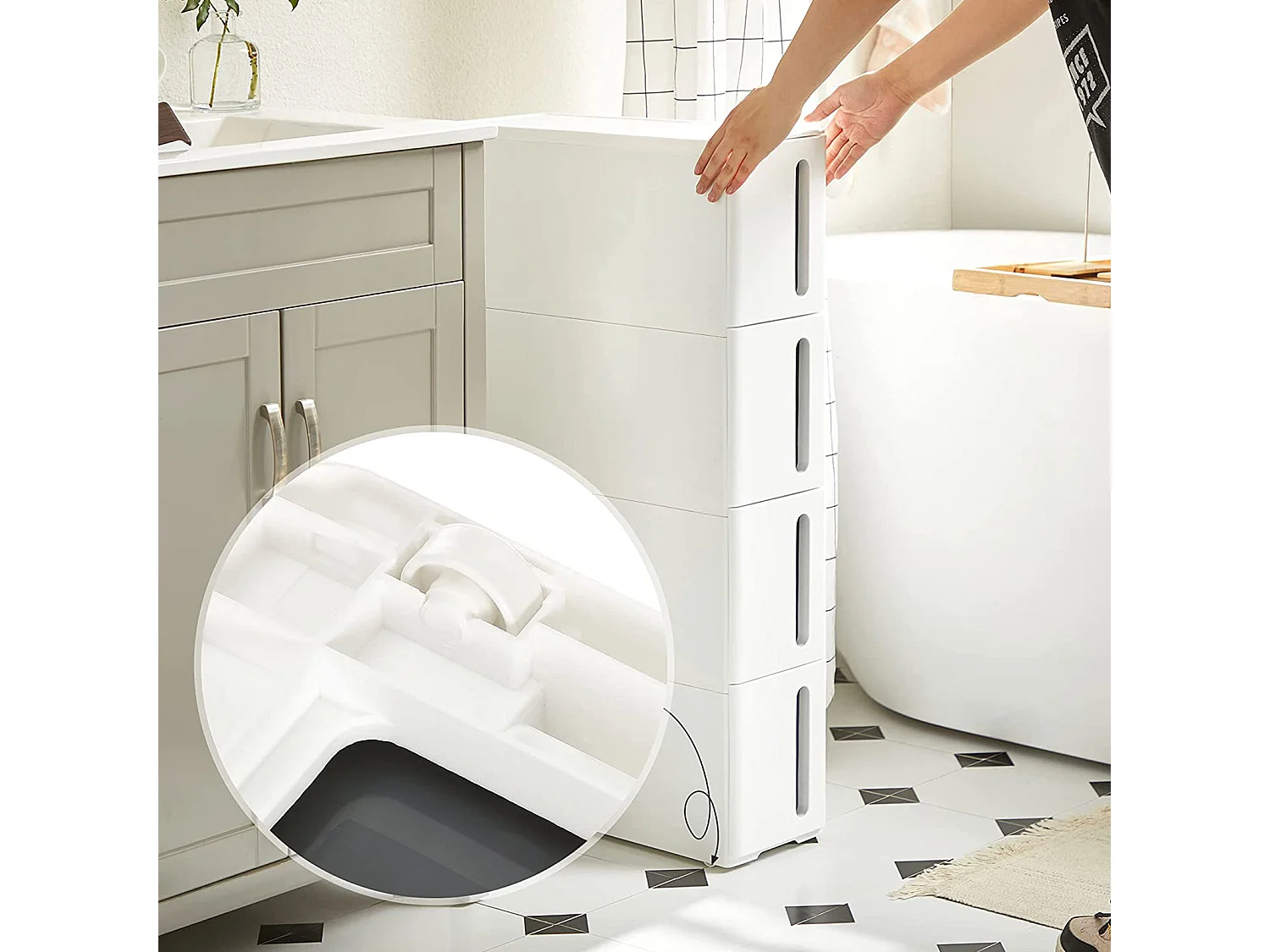 Aufbewahrungswagen 45x17x83 cm weiß und grau