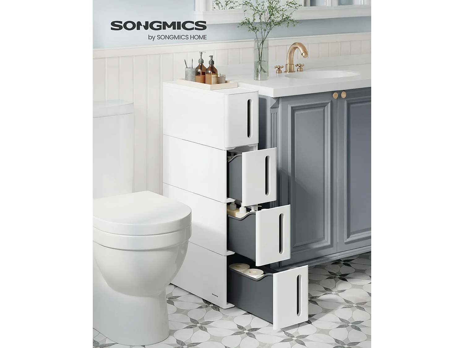 Aufbewahrungswagen 45x17x83 cm weiß und grau