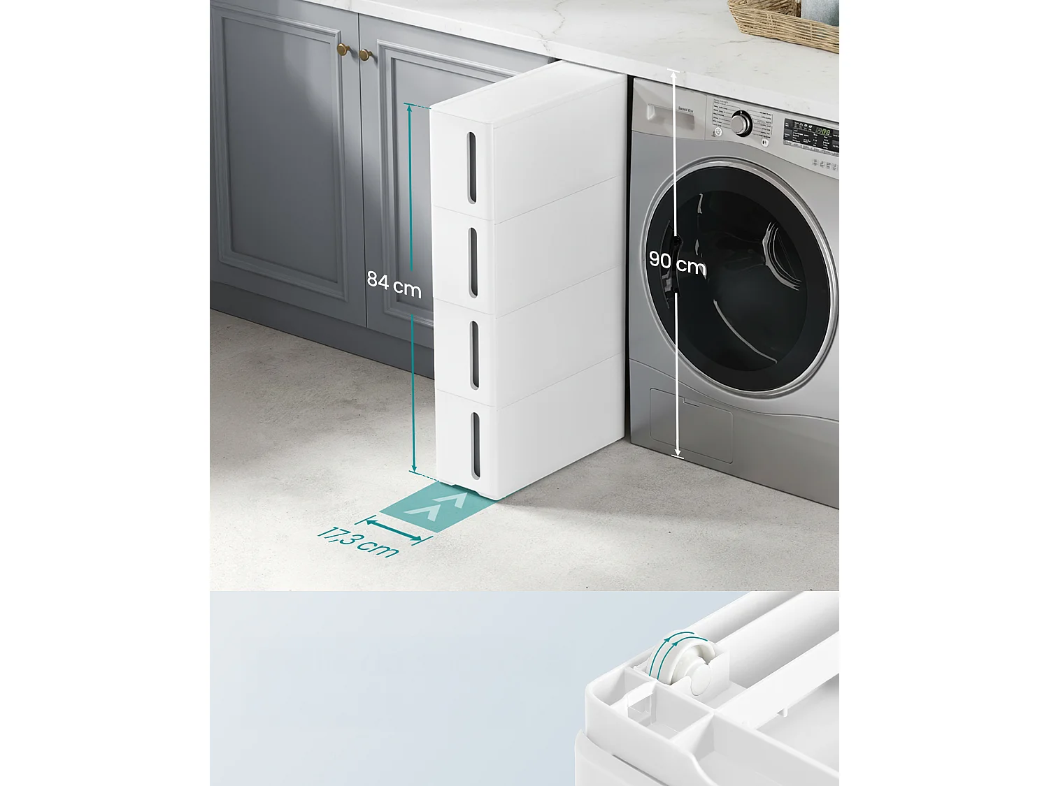 Aufbewahrungswagen 45x17x83 cm weiß und grau