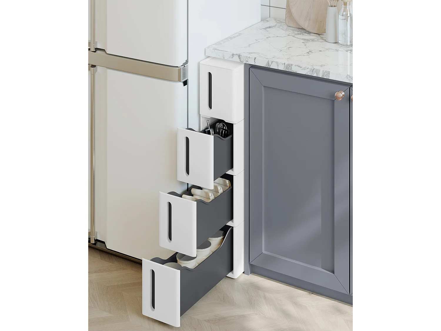 Aufbewahrungswagen 45x17x83 cm weiß und grau