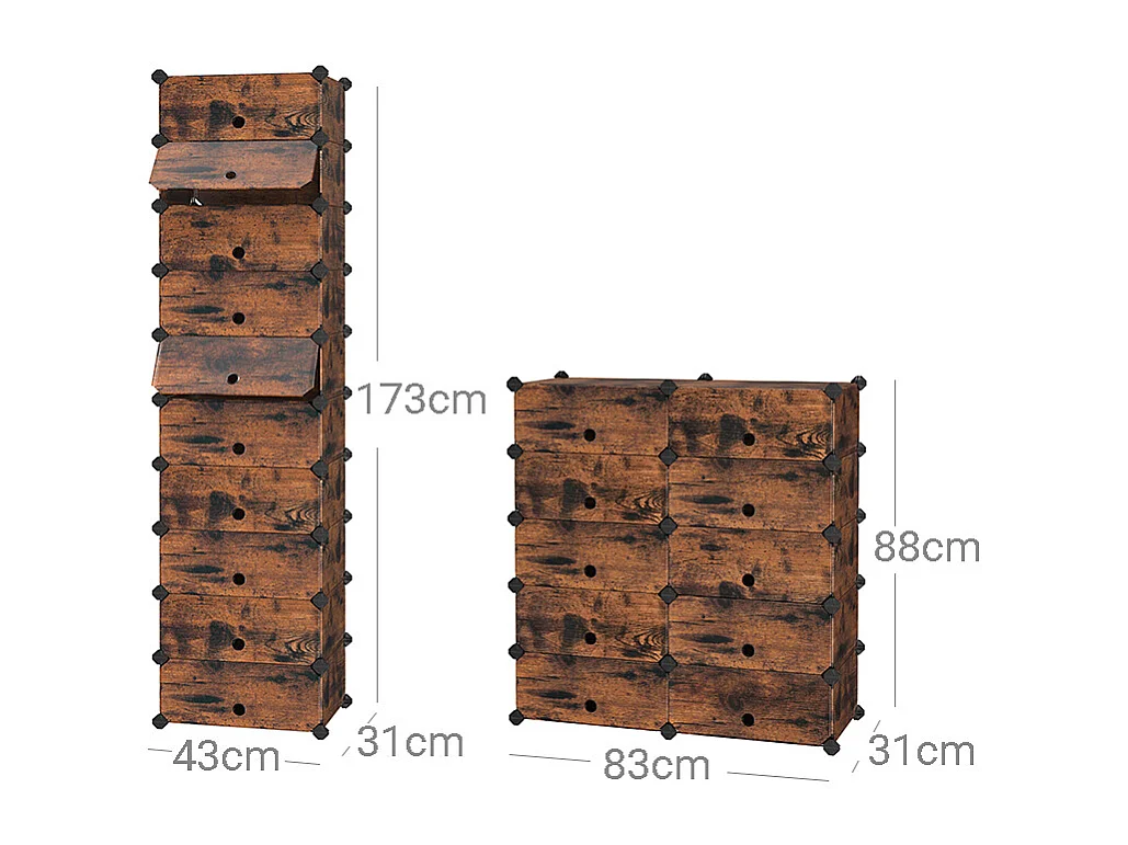 Étagère à chaussures 43x31x173 cm or noir plastique rangement cube