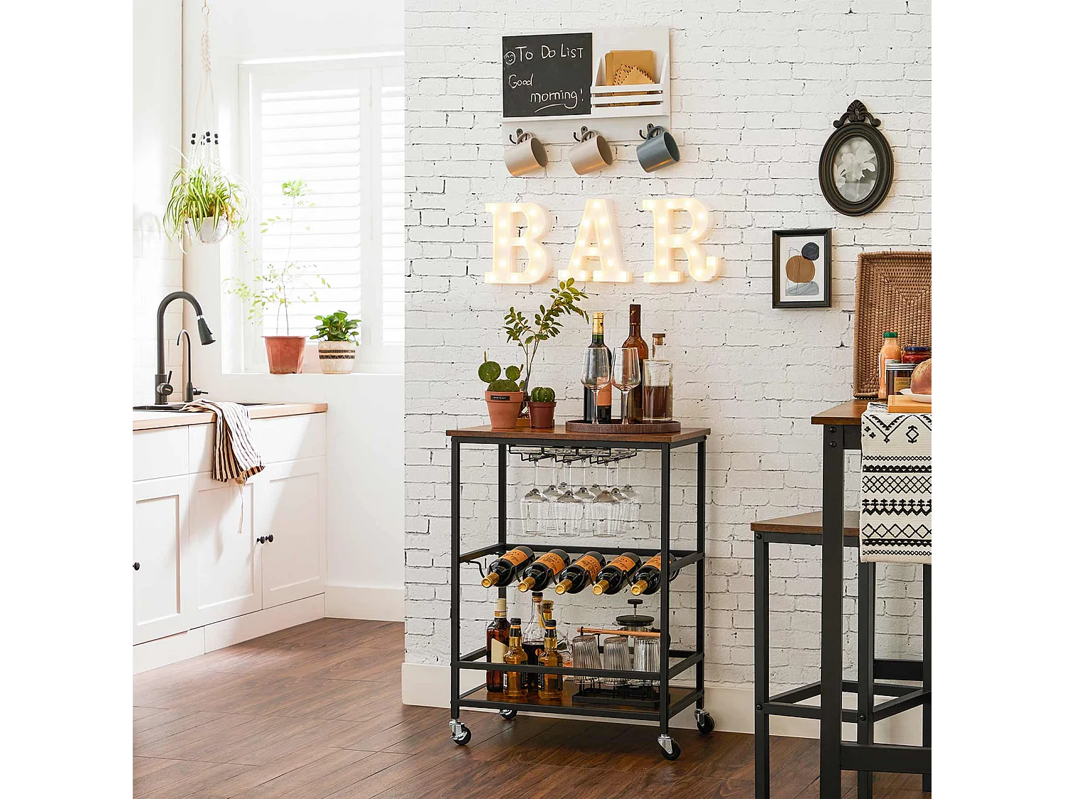 Küchenwagen 60x40x75 cm Schwarz Vintage Braun