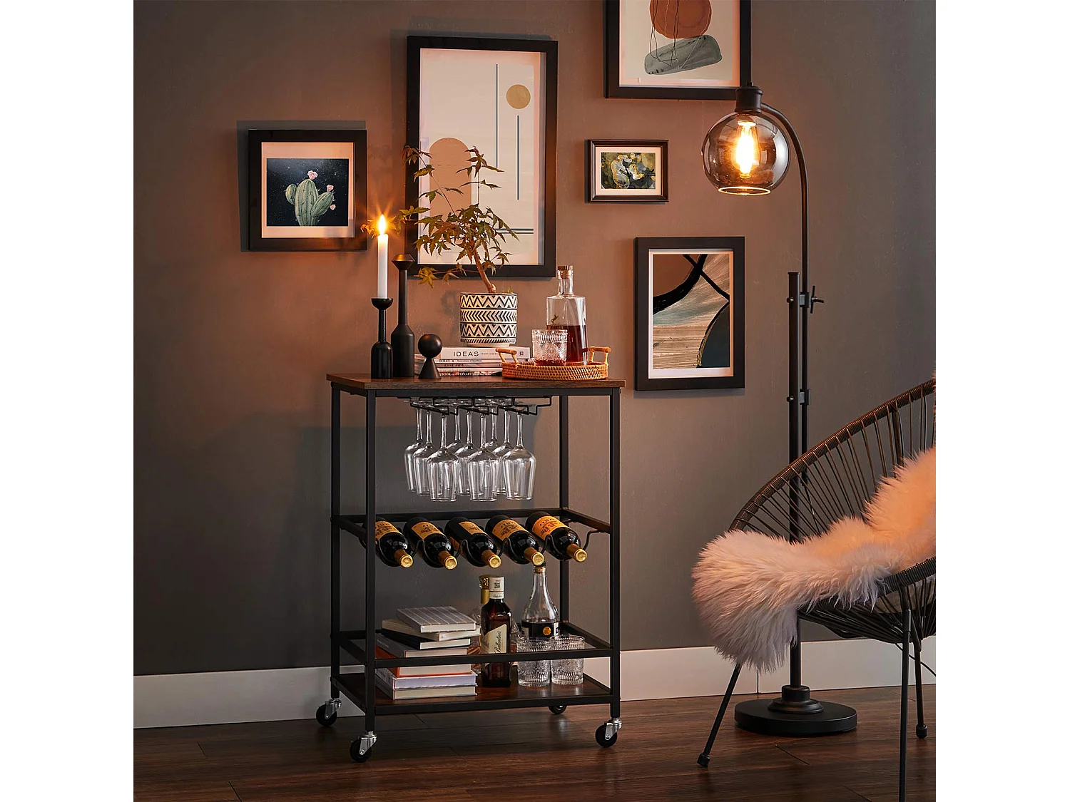 Küchenwagen 60x40x75 cm Schwarz Vintage Braun